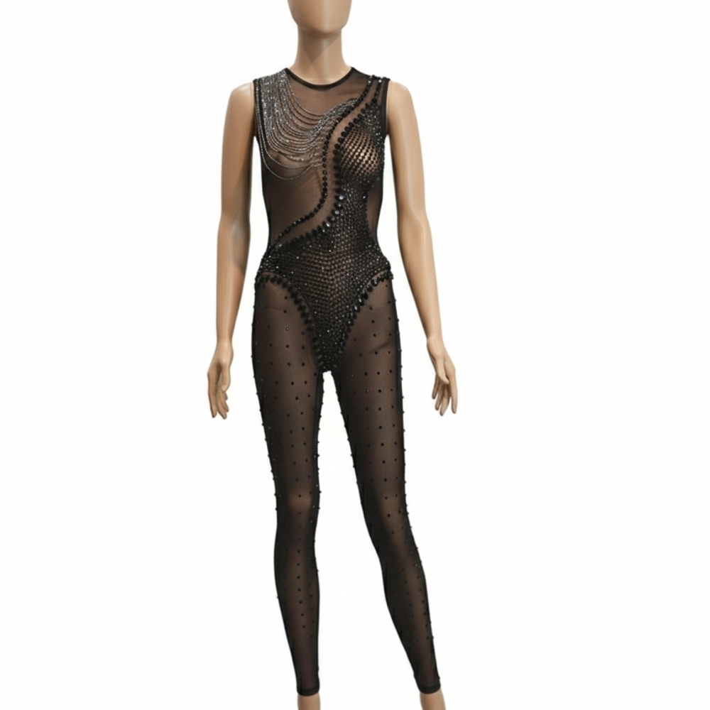 Sheer Black Beaded Bodysuit